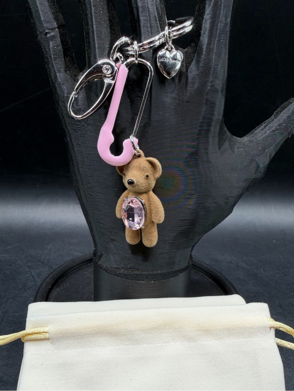 HTF Betsey Johnson Teddy Bear Jewelry Charm Keychain – Coquette Pink & Dusty